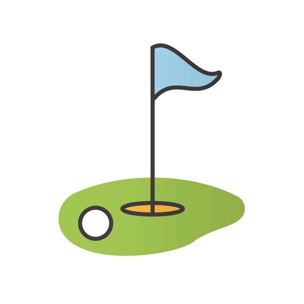 Golfplatz-Farbsymbol. Ball und Fahnenstange im Loch. isolierte Vektorillustration vektor