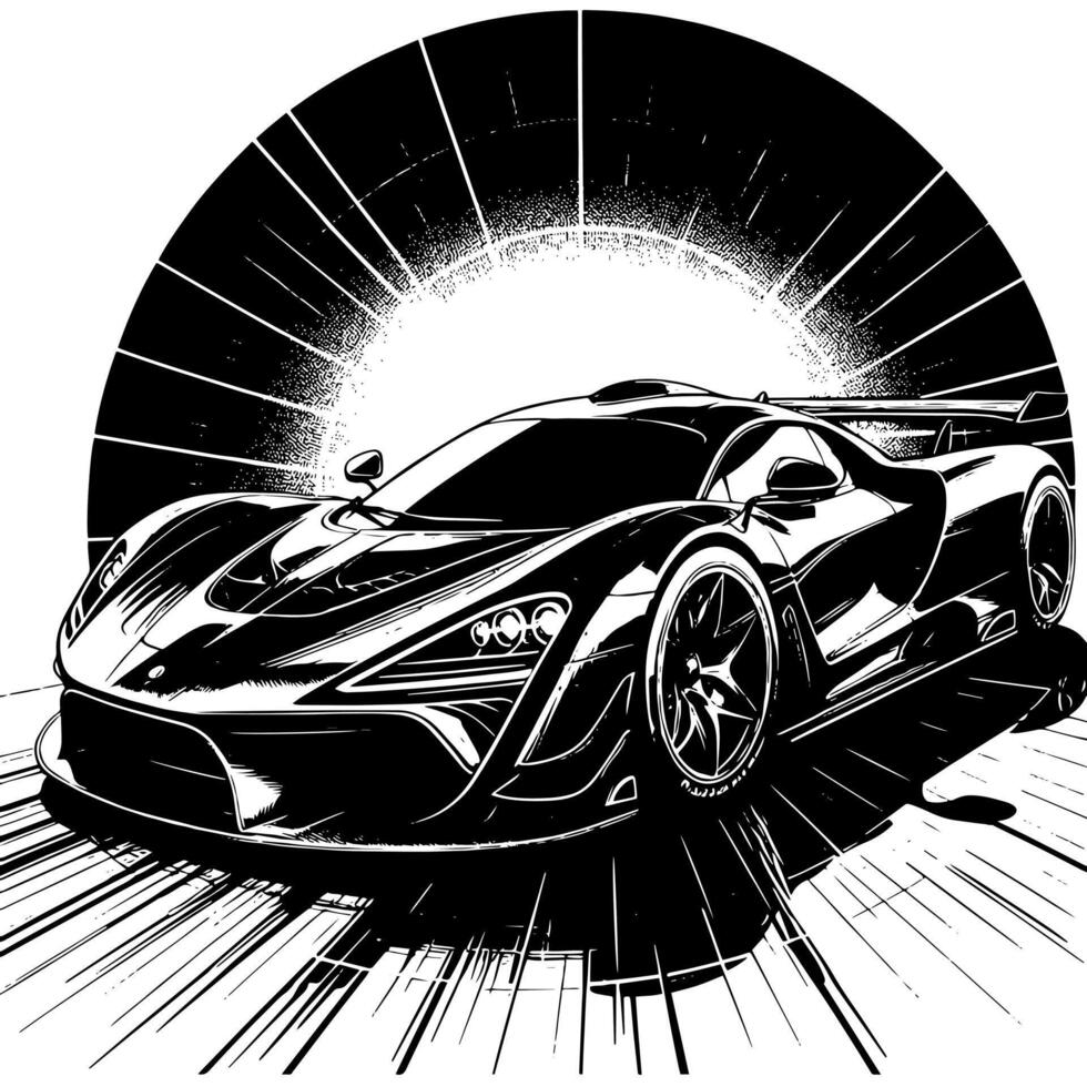 schwarz und Weiß Illustration von ein Hyperauto Sport Auto vektor