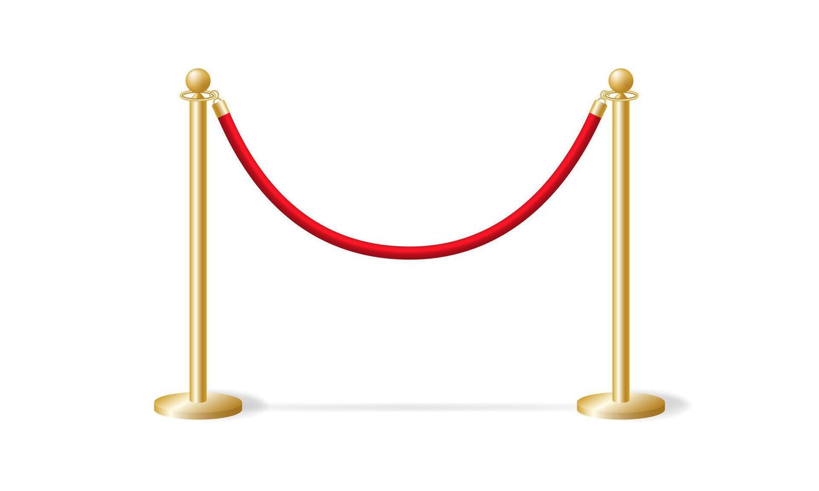 Fechten Gold Poller mit rot Seil Vorlage. Sicherheit Barriere beim feierlich Zeremonien und Veranstaltungen. Warnung von Sicherheit Bedienung Das Passage ist geschlossen vektor