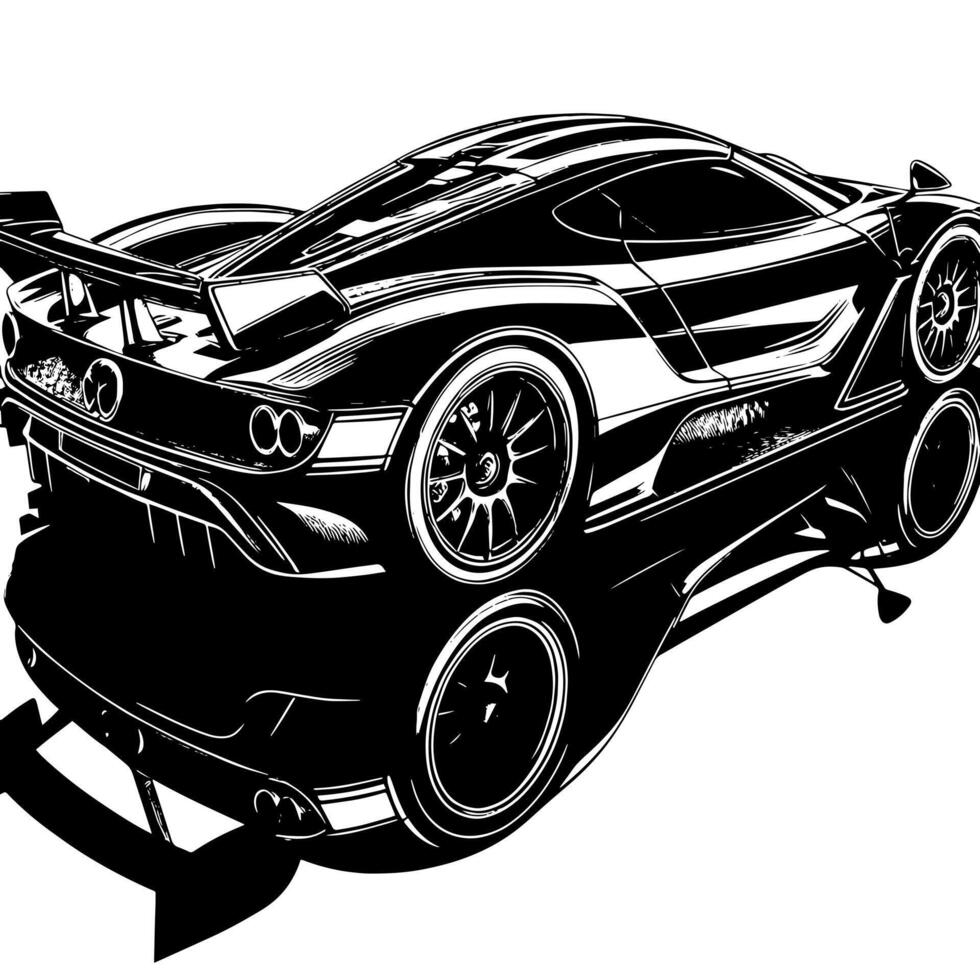 schwarz und Weiß Illustration von ein Hyperauto Sport Auto vektor