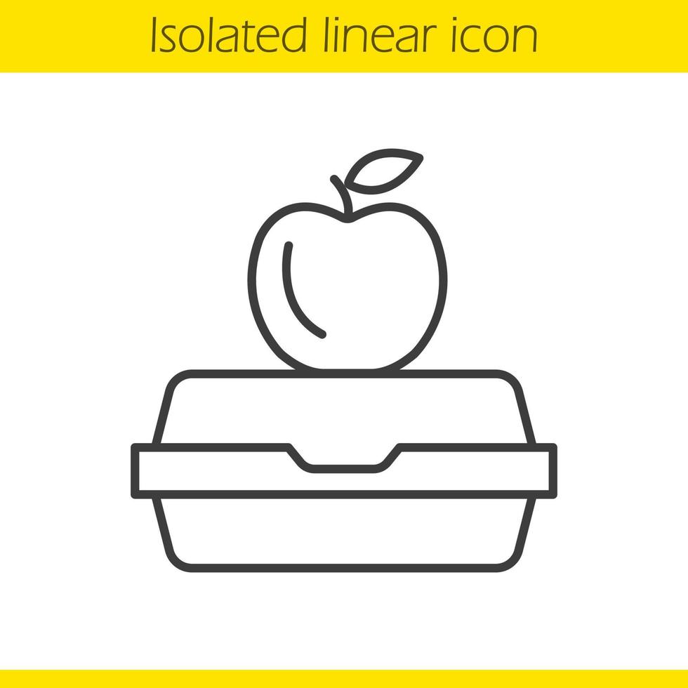 Lineares Symbol für die Lunchbox. dünne Linie Abbildung. Apfel auf Brotdose. Kontursymbol. Vektor isolierte Umrisszeichnung