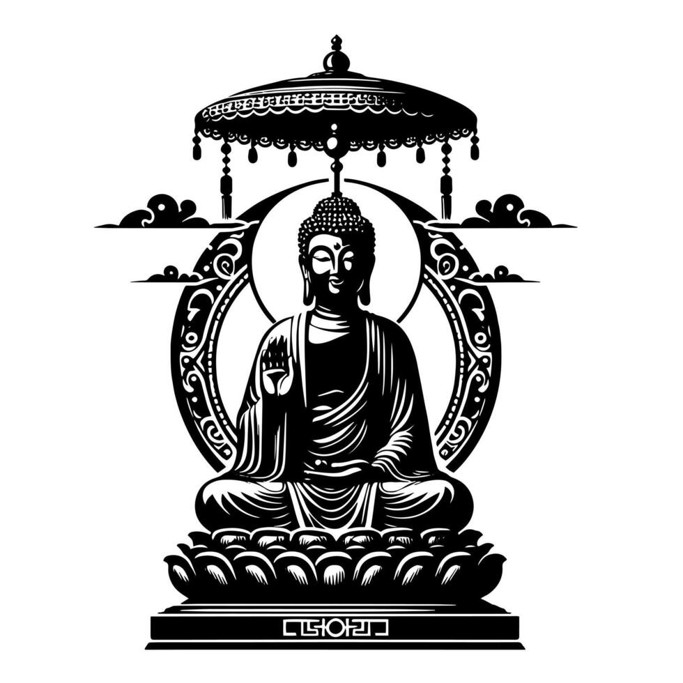 schwarz und Weiß Illustration von ein Buddha Statue Symbol vektor