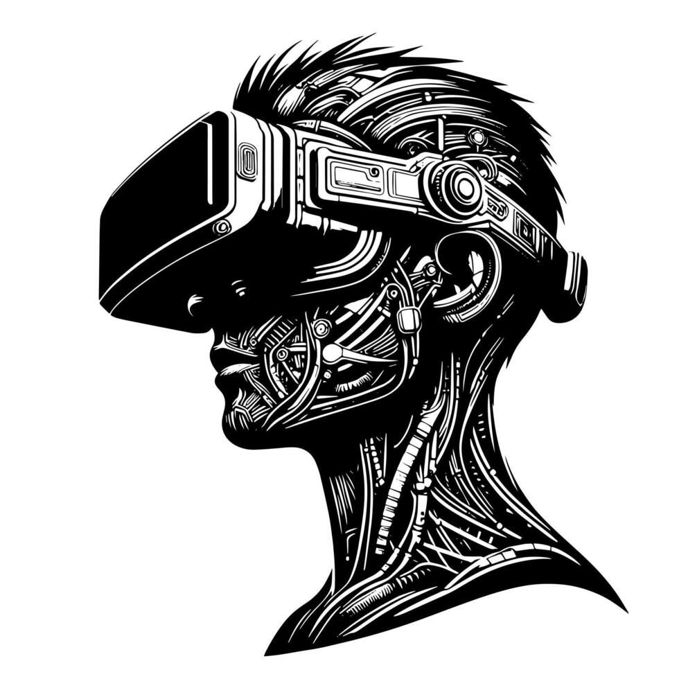 svart och vit illustration av vr glasögon headsetet vektor
