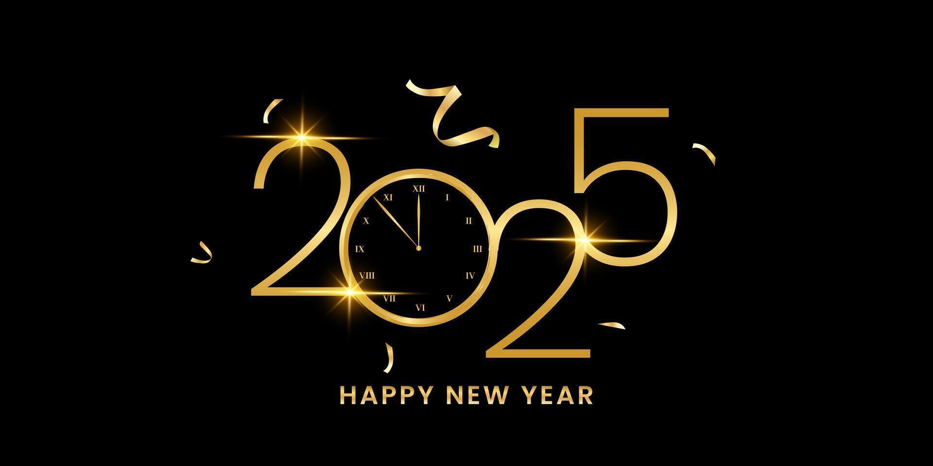 glücklich Neu Jahr 2025 mit Countdown Uhr zu Neu Jahr 2025 Feier Ideen zum Gruß Karte Banner und Post Vorlagen. vektor