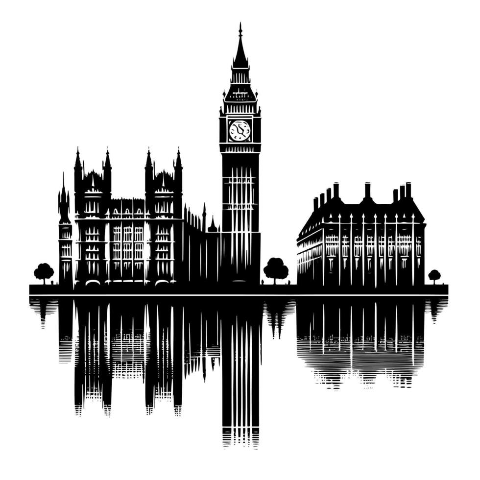 schwarz und Weiß Illustration von groß ben Turm im London vektor