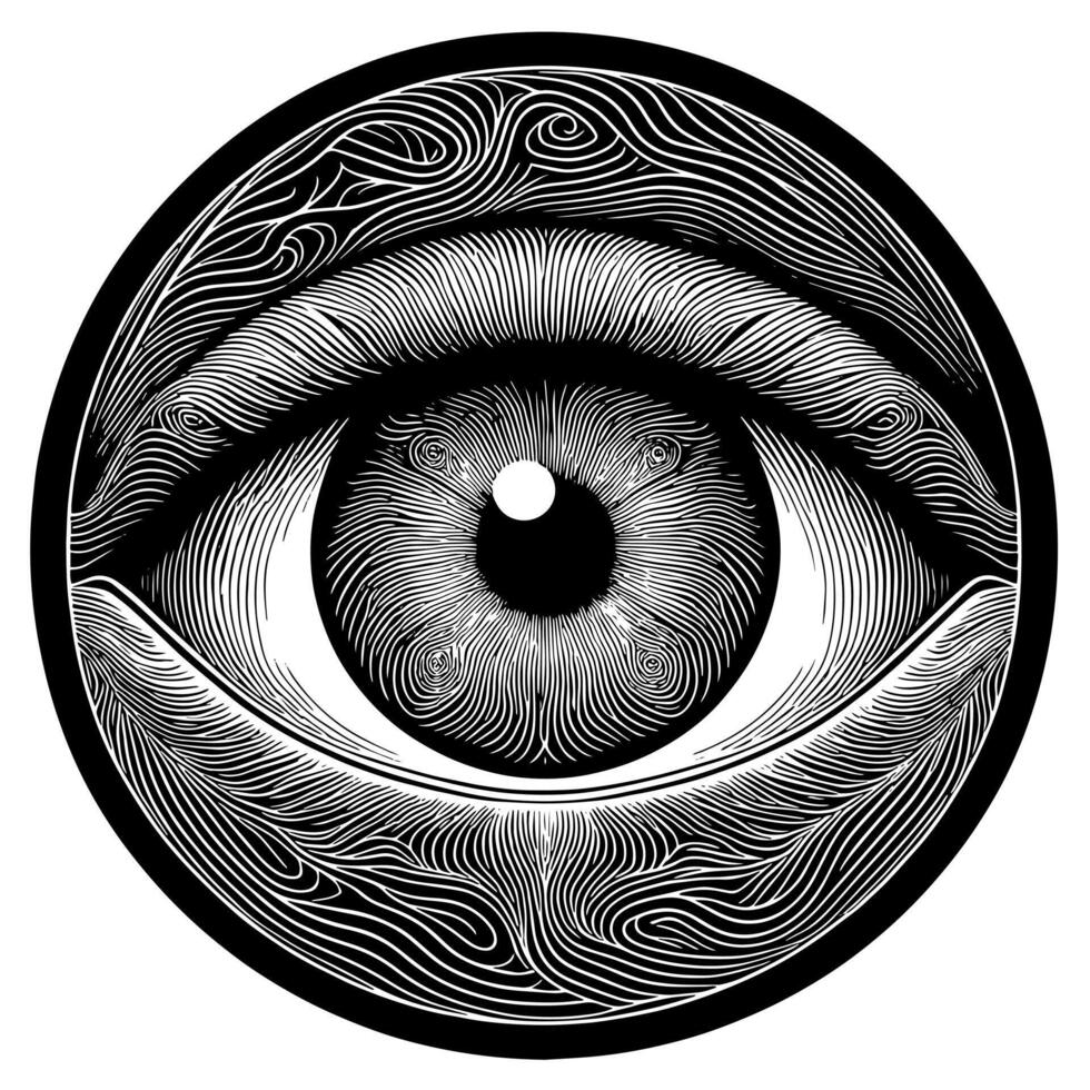 schwarz und Weiß Illustration von das Mensch Auge Iris vektor