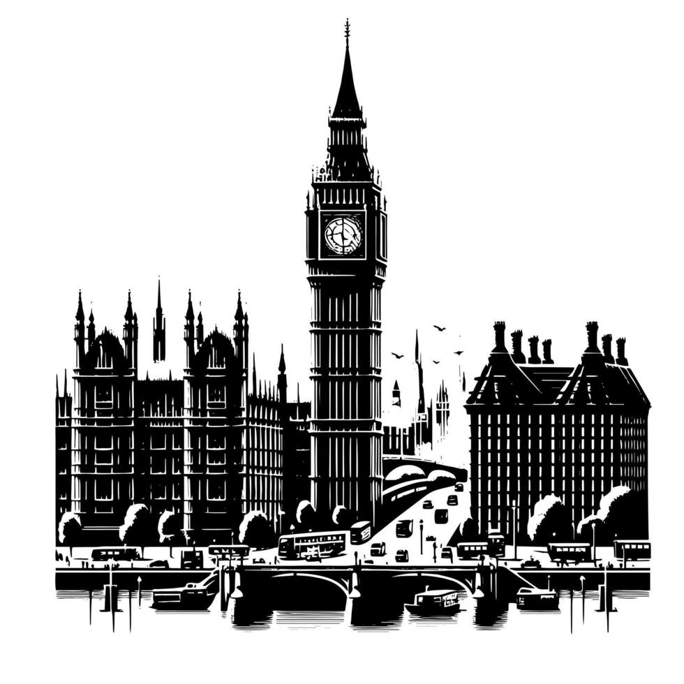 schwarz und Weiß Illustration von groß ben Turm im London vektor