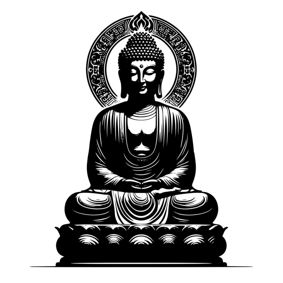 schwarz und Weiß Illustration von ein Buddha Statue Symbol vektor