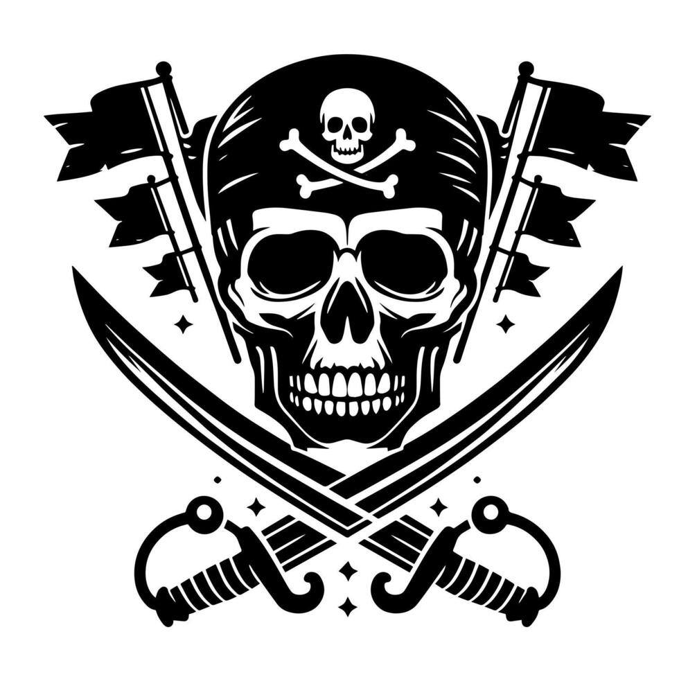 schwarz und Weiß Illustration von Pirat Symbol mit Schwerter und Hut vektor