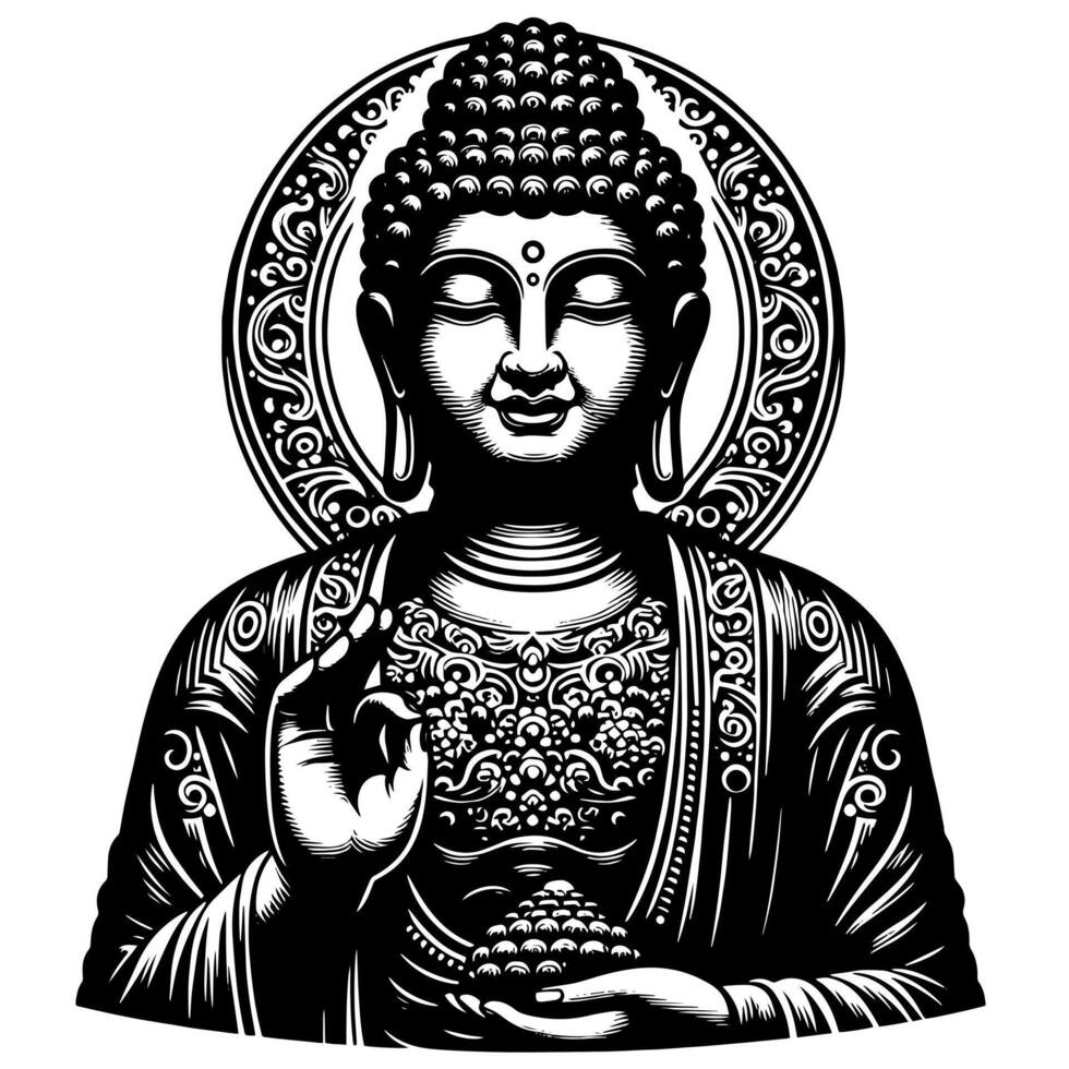 schwarz und Weiß Illustration von ein Buddha Statue Symbol vektor