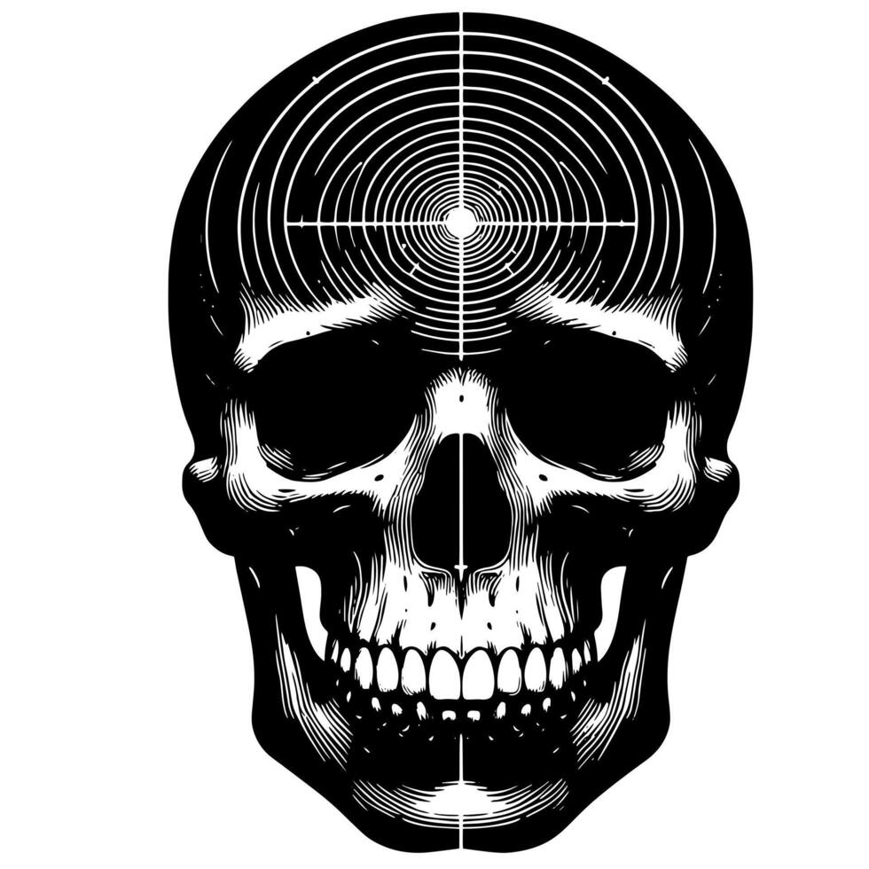 svart och vit illustration av en mänsklig skalle vektor
