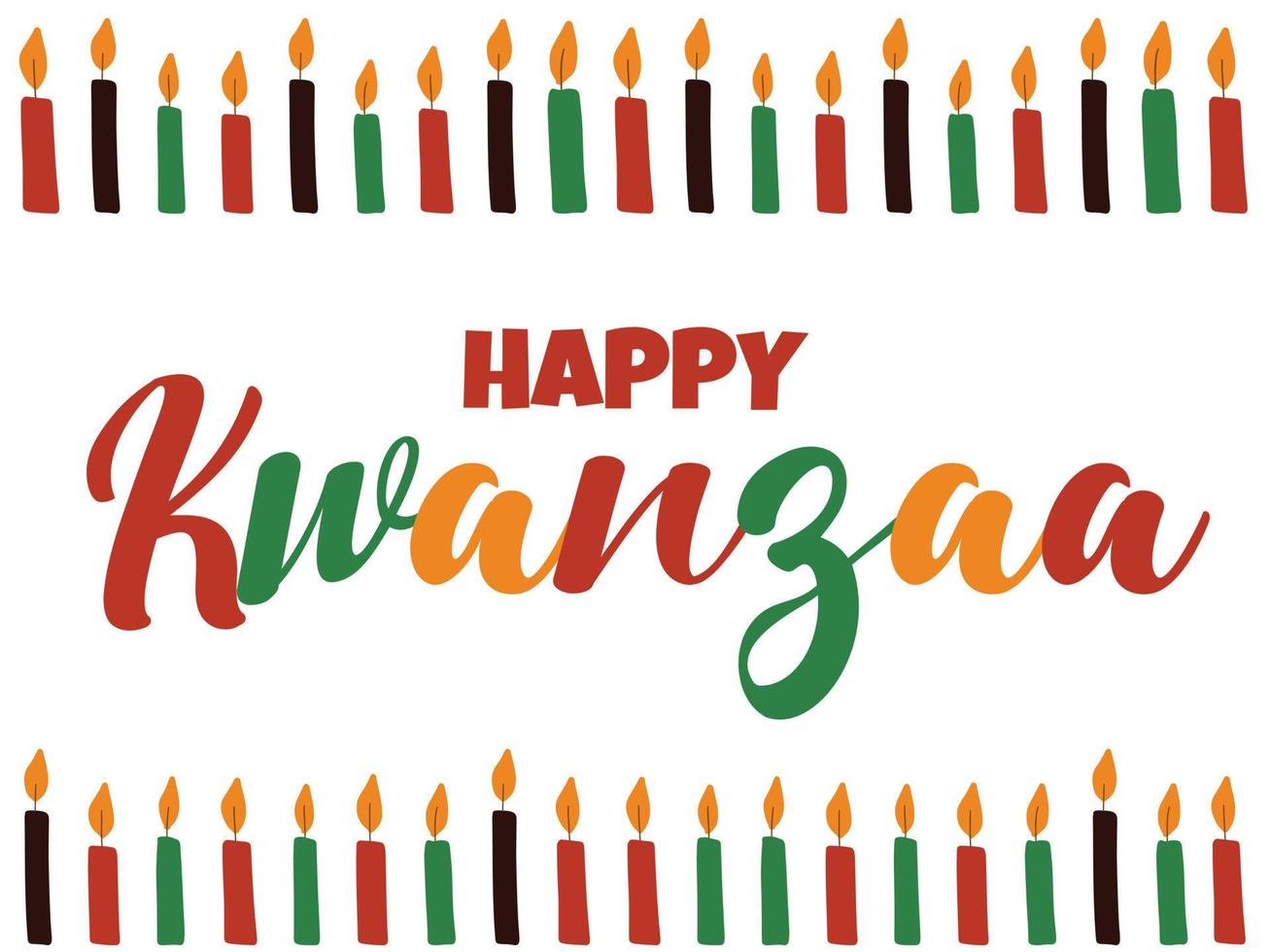 Happy Kwanzaa - Banner mit Kerzen und kursiver Kalligraphiebeschriftung. afroamerikanischer ethnischer Erbe kultureller Feiertag. bunte helle Grußkarte, Social-Media-Post vektor