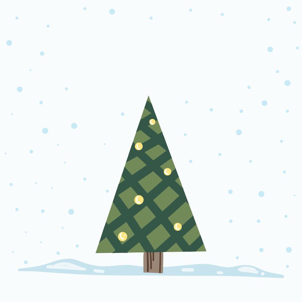 vektor julgran isolerad från bakgrunden. snö som faller under jul och nyår grafisk mall. modernt tannenbaumträd dekorerat med ljus och ornament.