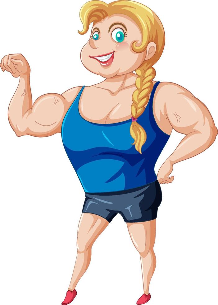 muskulöser Mädchen-Cartoon-Charakter-Aufkleber vektor