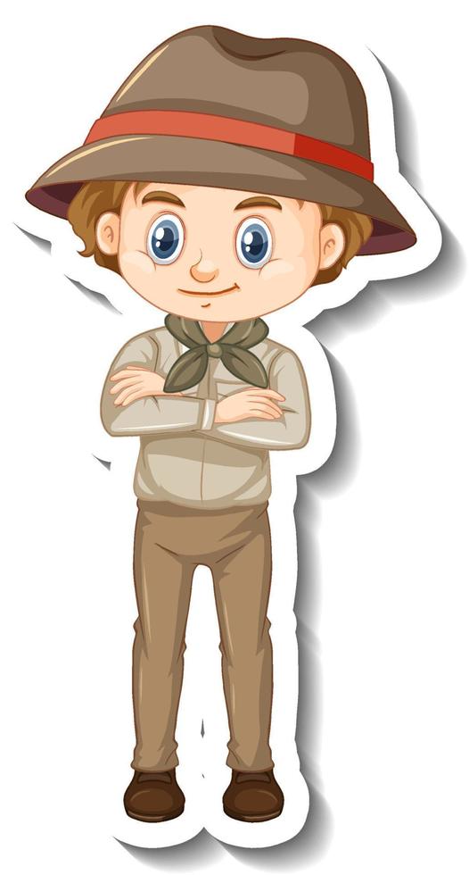 Junge im Safari-Outfit Cartoon-Charakter-Aufkleber vektor