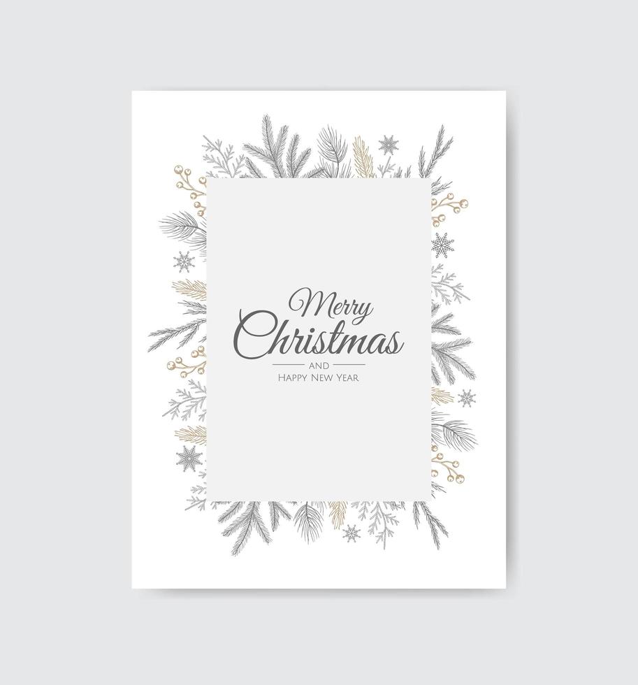 Frohe Weihnachten-Grußkarte mit Baum des neuen Jahres. handgezeichnete Design-Vektor-Illustration. vektor