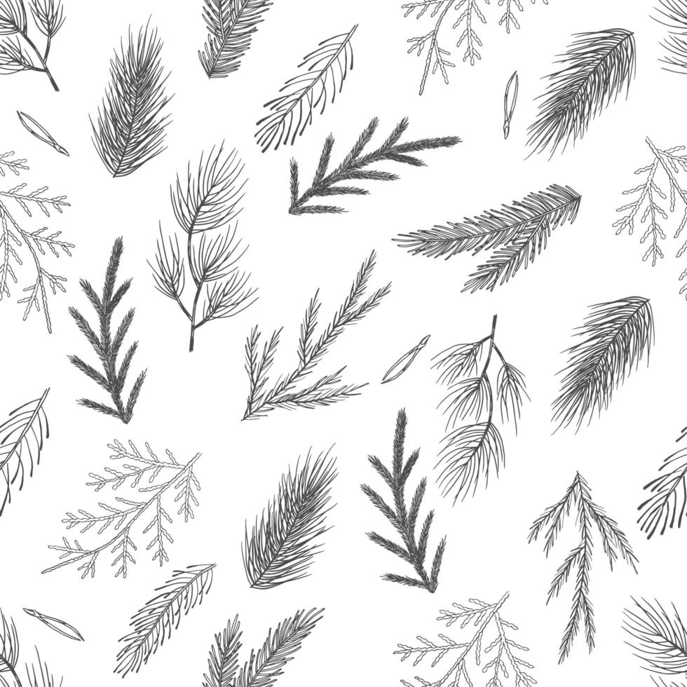 sömlösa mönster med handritade kottar, julgran. jul vektor illustration.