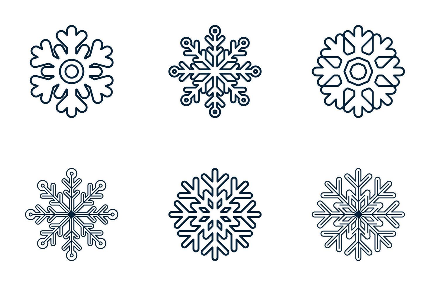 snöflinga ikoner set. samling av traditionella jul- och vinterelement för logotyp, tryck, klistermärke, emblem, etikett, märke, hälsnings- och inbjudningskortdesign vektor