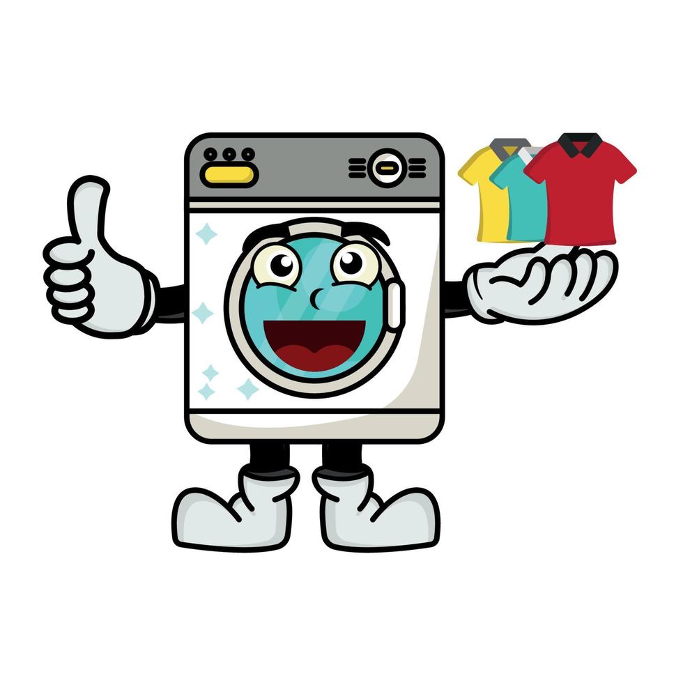 illustration tvättmaskin maskot seriefigur. illustration platt stil. lämplig för marknadsföring av tvättmaskin produkter, tvätt, utskrifter design, barn bok etc. designmall vektor