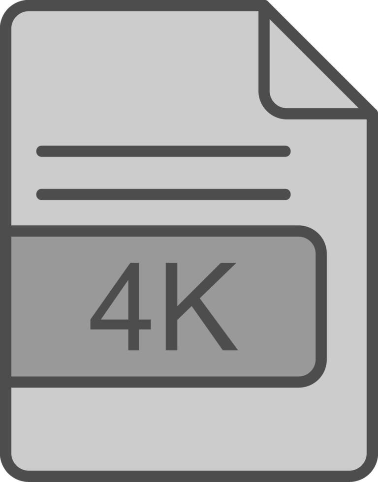 4k Datei Format Linie gefüllt Graustufen Symbol Design vektor