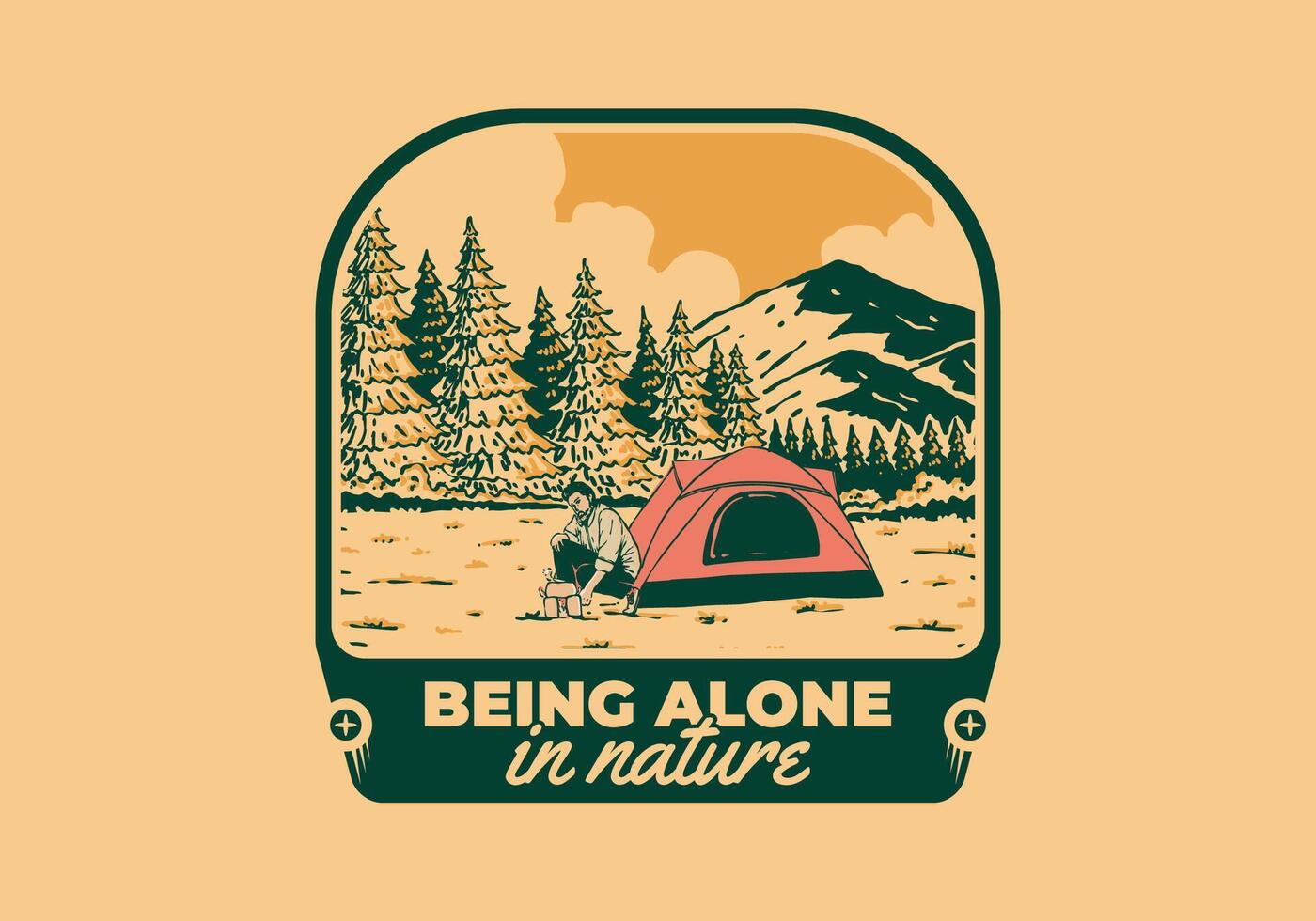 Camping allein im Natur. Jahrgang draussen Illustration Abzeichen Design vektor