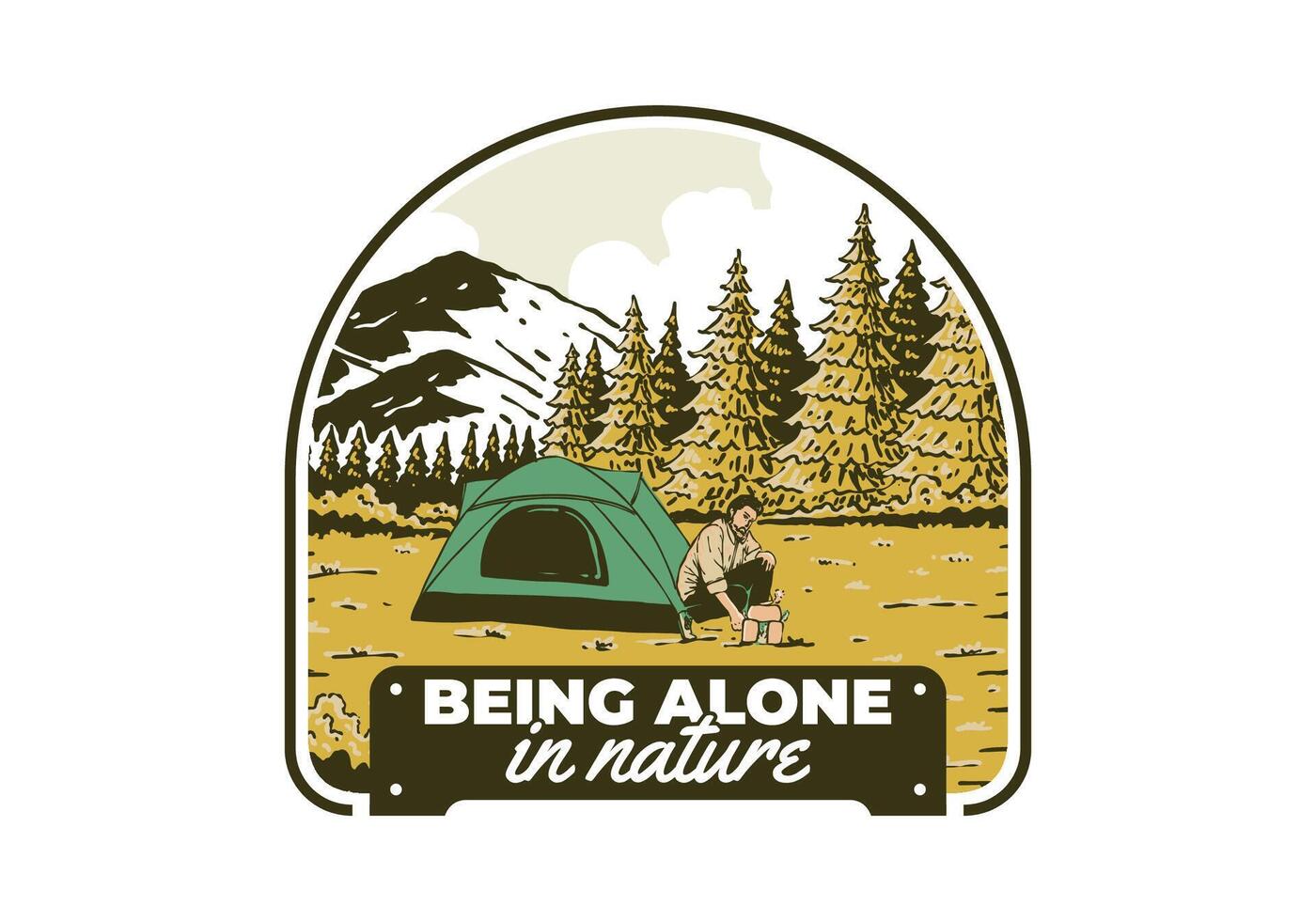 Camping allein im Natur. Jahrgang draussen Illustration Abzeichen Design vektor