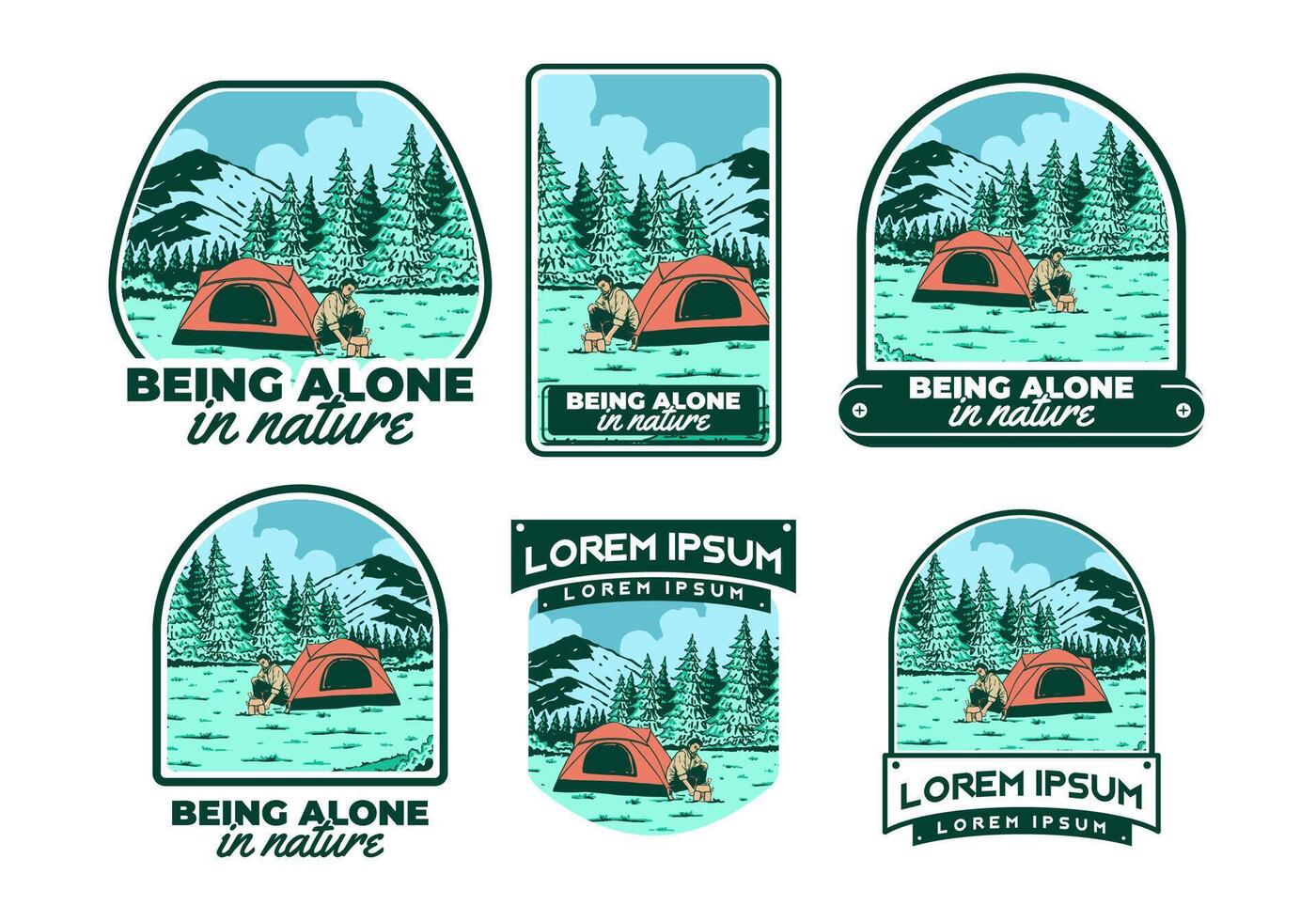 Camping allein im Natur. Jahrgang draussen Illustration Abzeichen Design vektor