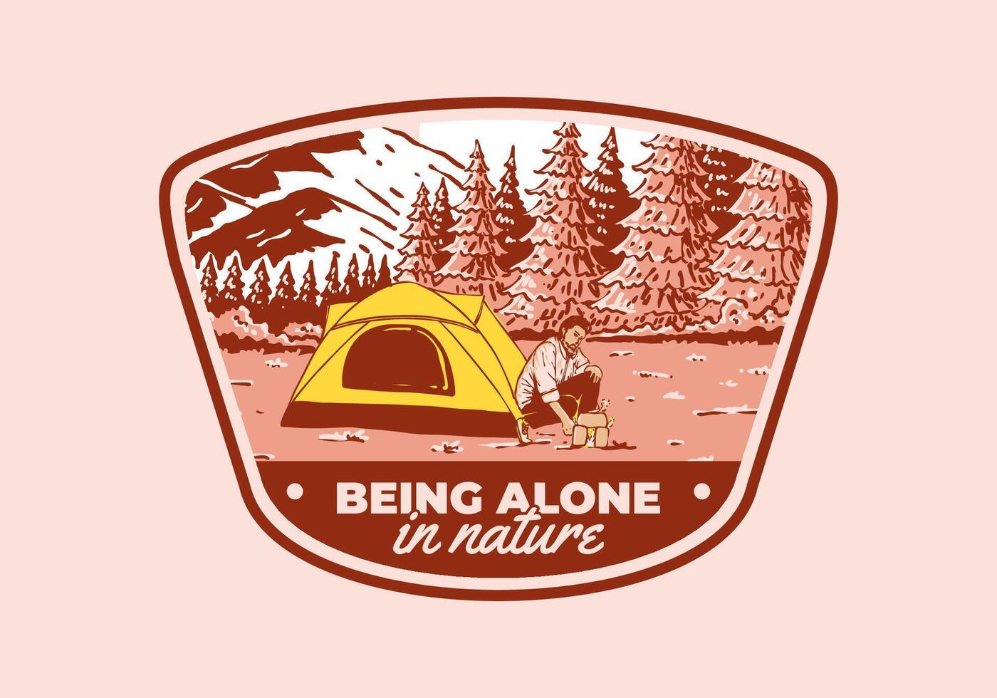 Camping allein im Natur. Jahrgang draussen Illustration Abzeichen Design vektor