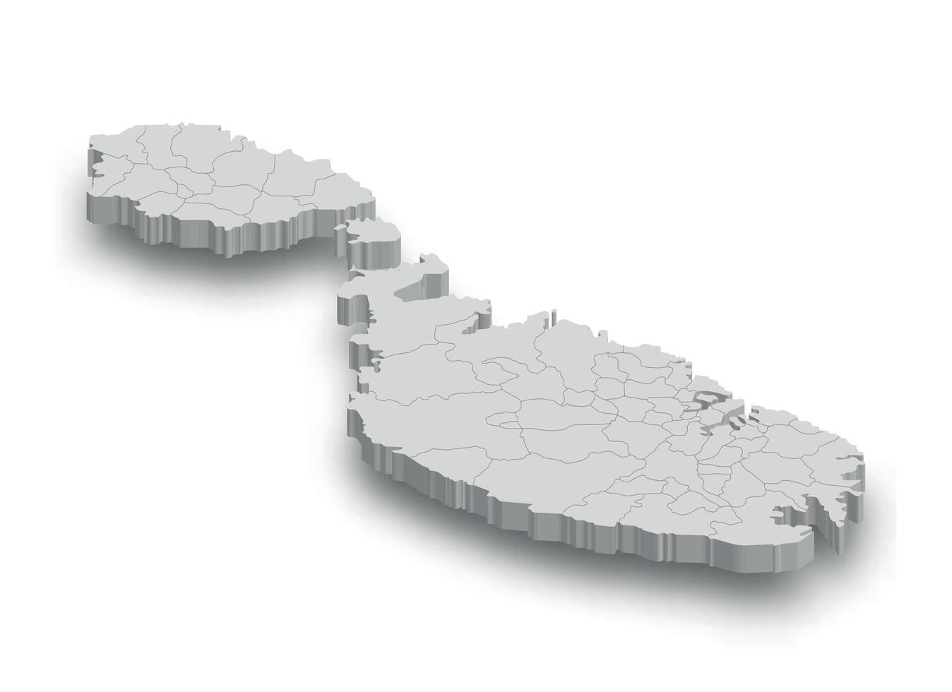 3d malta vit Karta med regioner isolerat vektor
