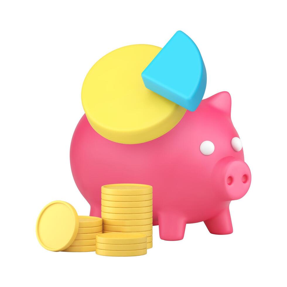 finansiell besparingar budget analyserar nasse Bank med mynt kontanter pengar 3d ikon realistisk vektor