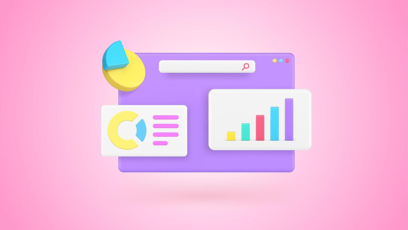 Geschäft Arbeitsablauf Daten Analysieren Bar Graph Diagramm Internet Browser 3d Symbol realistisch vektor