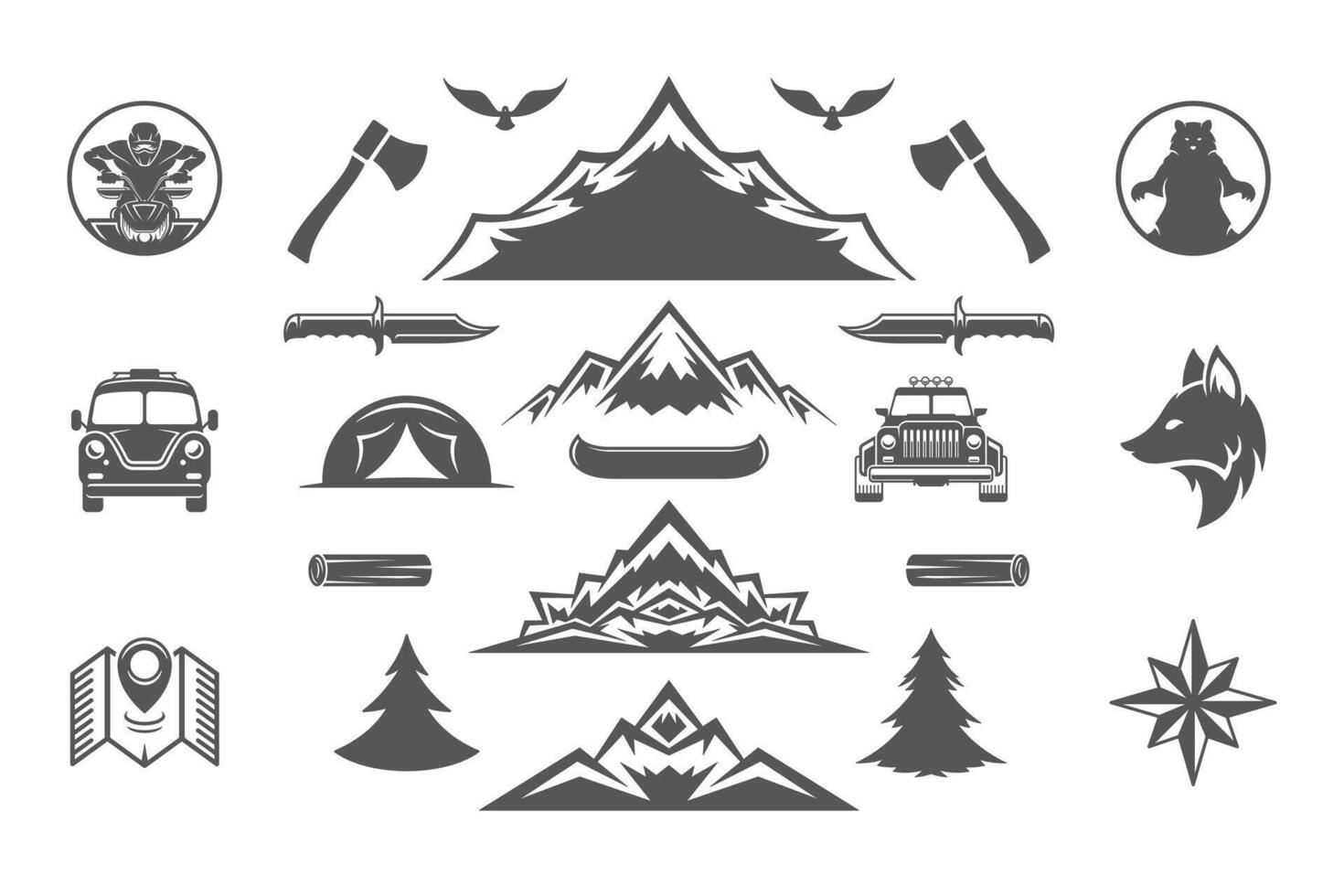 camping och utomhus- äventyr design element och ikoner uppsättning illustration vektor