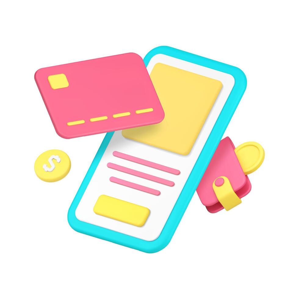 Smartphone Karte Zahlung Anwendung online Bankwesen Bedienung Technologie 3d Symbol realistisch vektor
