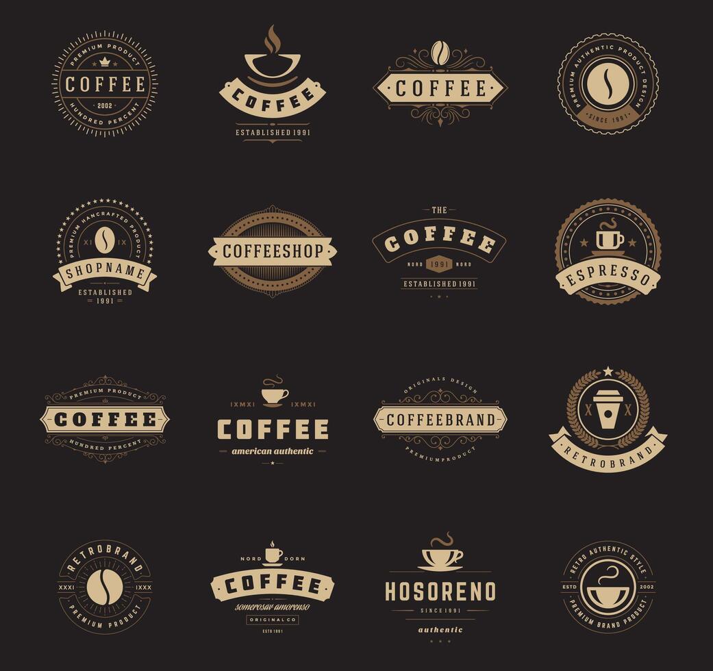 Kaffee Geschäft Logos, Abzeichen und Etiketten Design Elemente einstellen vektor