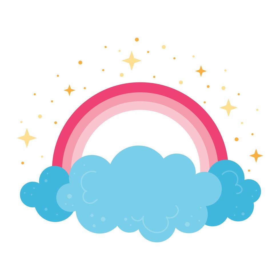 blå moln med rosa regnbåge och stjärnor. barn dagis koncept. vektor