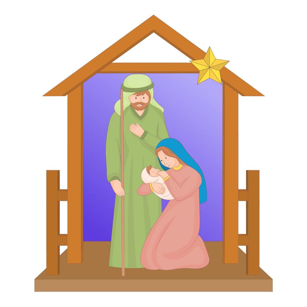 julkrubba med baby jesus, mary och joseph vektor