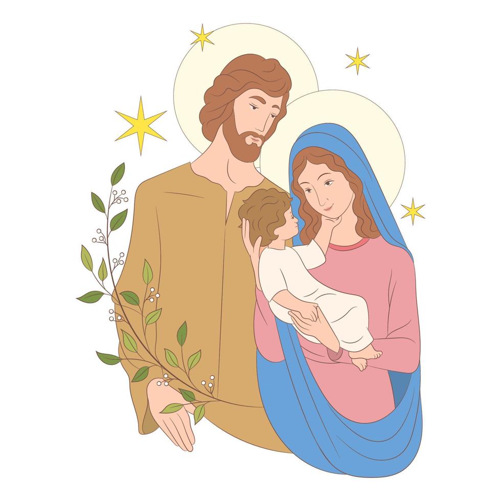 Weihnachtskrippe mit Jesuskind, Maria und Josef vektor