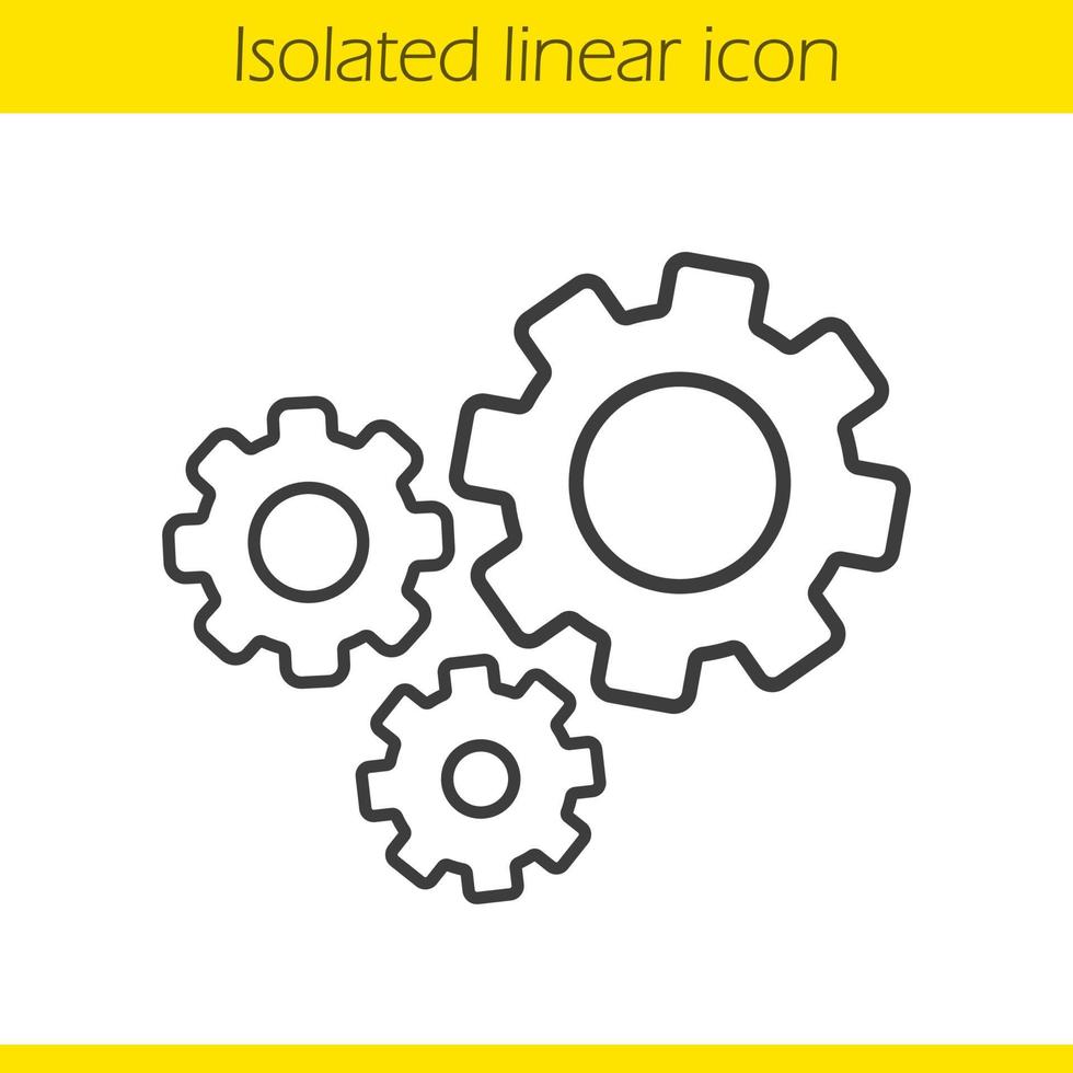 lineares Symbol für Zahnräder. Zahnräder dünne Linie Abbildung. Zahnrad-Kontur-Symbol. Vektor isolierte Umrisszeichnung