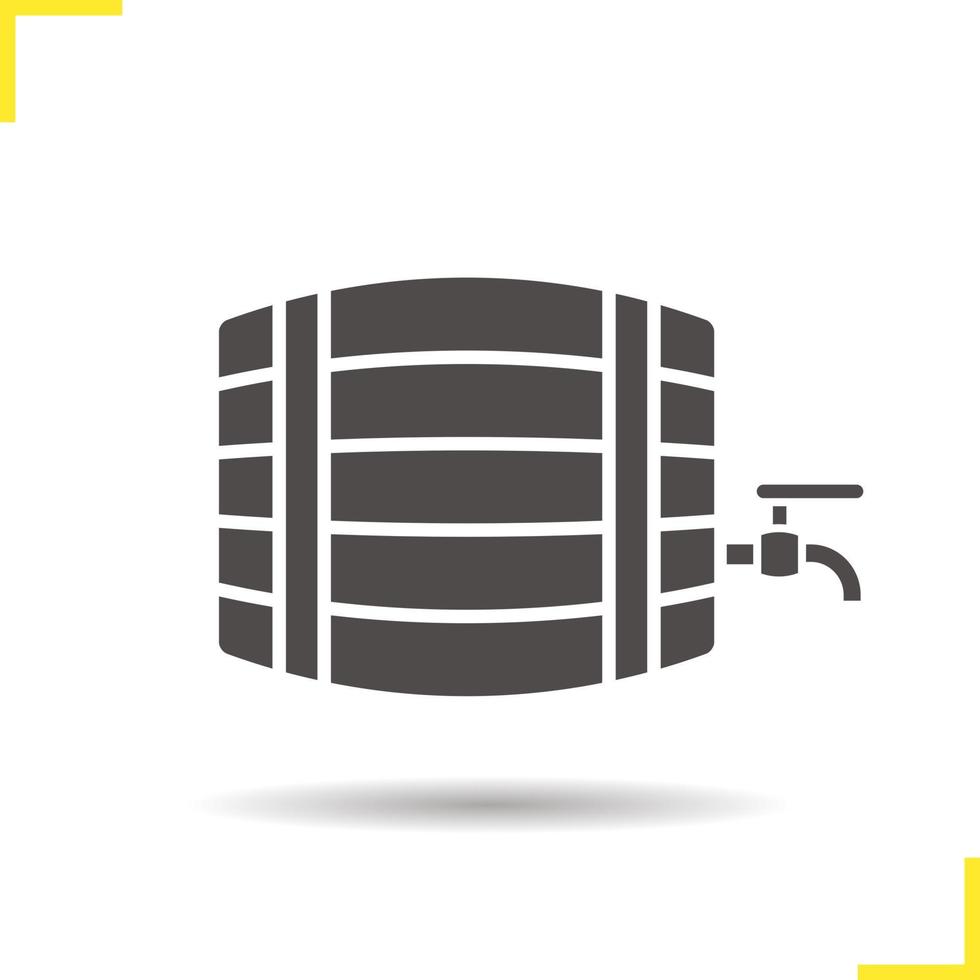 Alkohol-Holzfass-Symbol. Schlagschatten-Silhouette-Symbol. Bar- und Pub-Zeichen. Whisky-, Bier- oder Rumfass mit Zapfhahn. negativer Raum. isolierte Vektorgrafik vektor