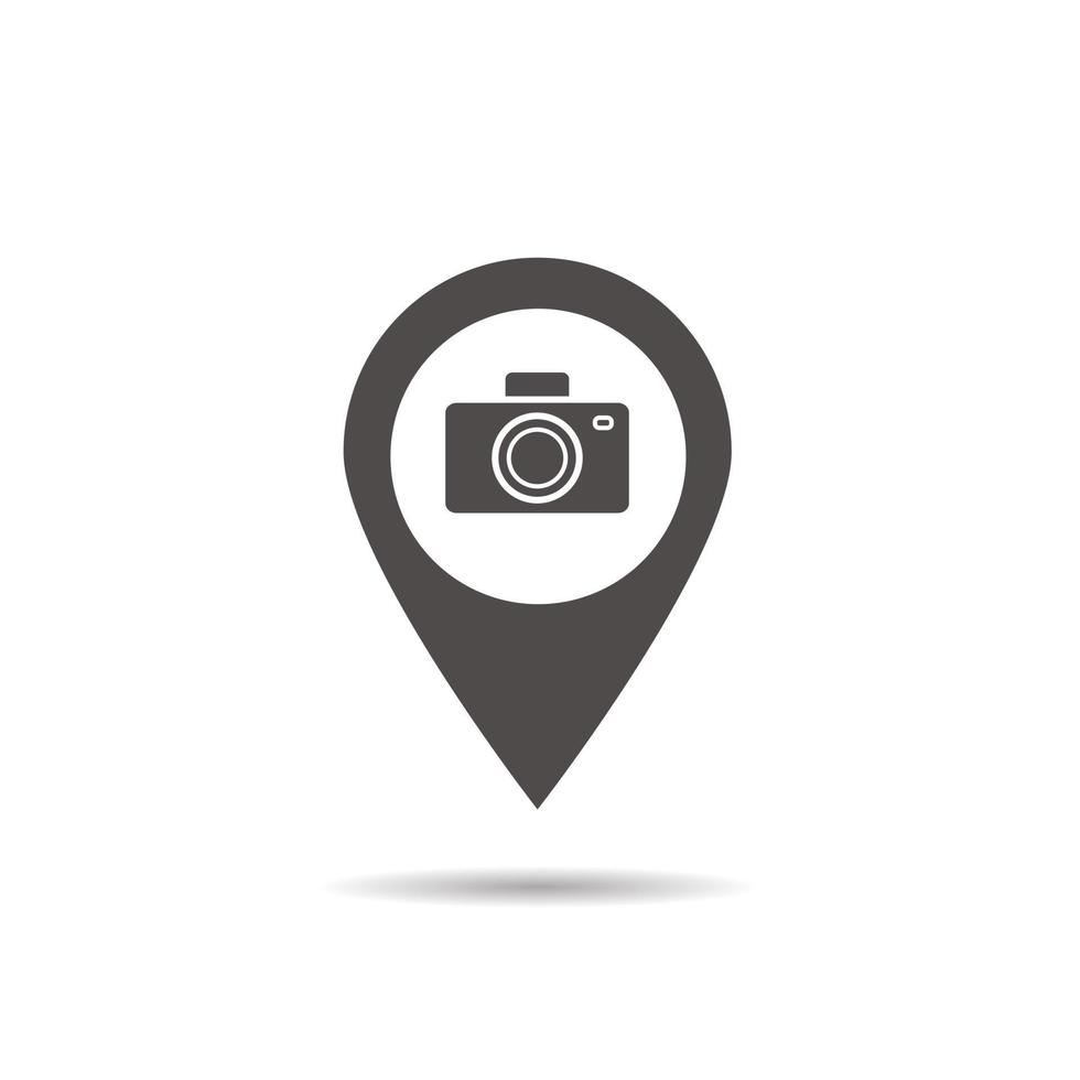 sightseeing hotspot-ikon. skugga siluett symbol. kartan med fotokamera. vektor isolerade illustration