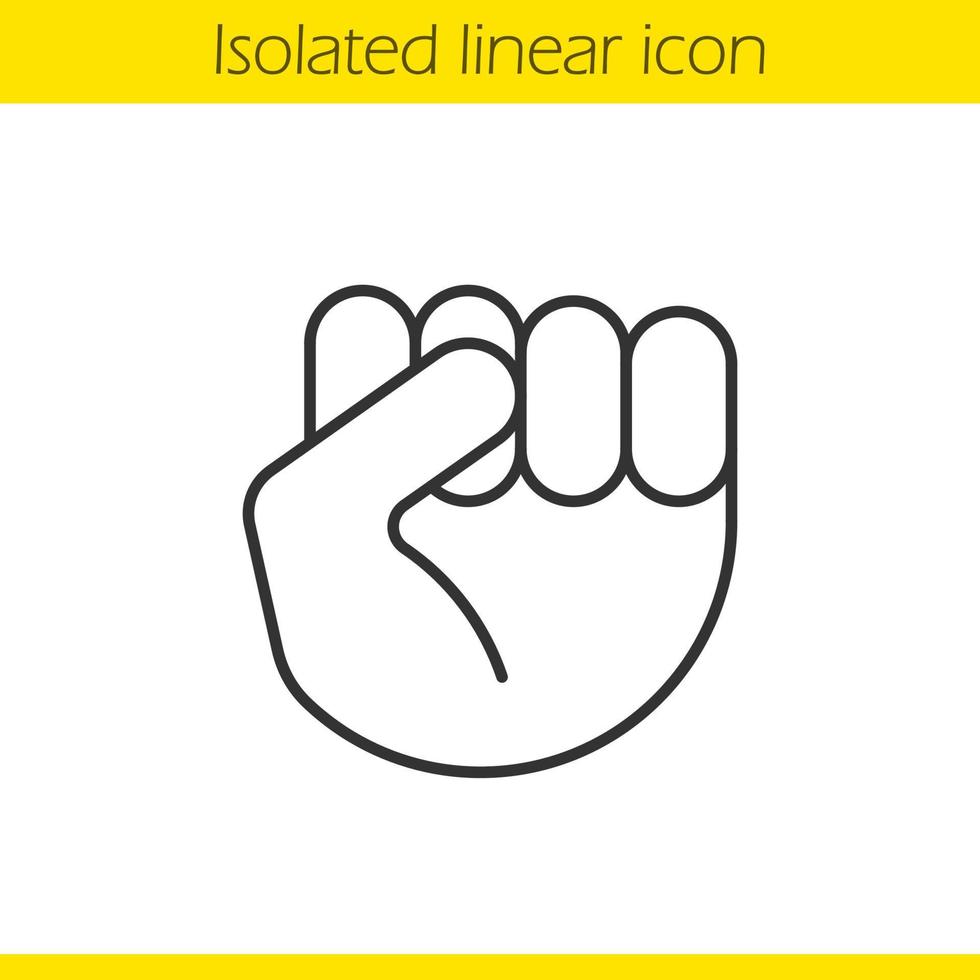 Lineares Symbol für gequetschte Faustgeste. dünne Linie Abbildung. Kontursymbol. Vektor isolierte Umrisszeichnung