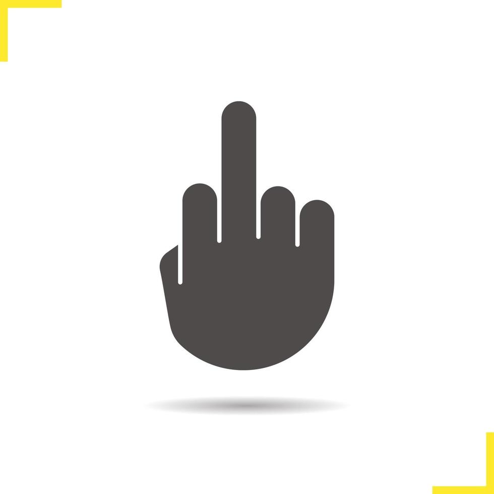 långfinger upp ikon. skugga siluett symbol. vändande handgest. negativt utrymme. vektor isolerade illustration