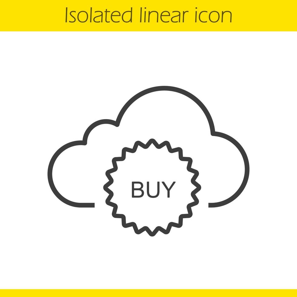 lineares Symbol für Cloud-Speicher kaufen. dünne Linie Abbildung. Kauf von Webspeicher. Cloud-Computing-Kontursymbol. Vektor isolierte Umrisszeichnung
