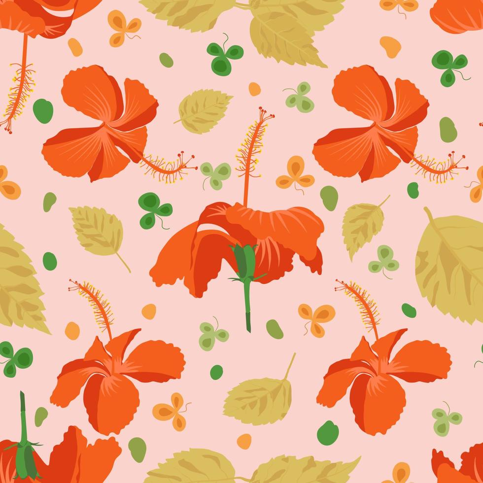 print mönsterdesign i panoramaform för klädselsaker, heminredning etc. hibiscus rosa sinensis repeterande konstverk fyrsidig boxy vektornedladdning för papper. vektor