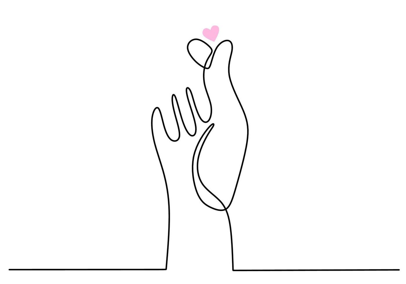Kontinuierliche einzeilige Zeichnung von koreanischen Fingern Handsymbol der Liebe. vektor