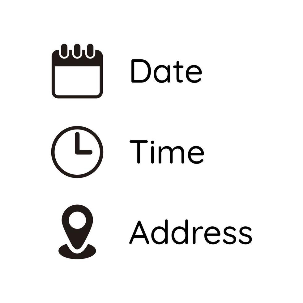 datum, tid, adress eller plats ikoner symbol vektor