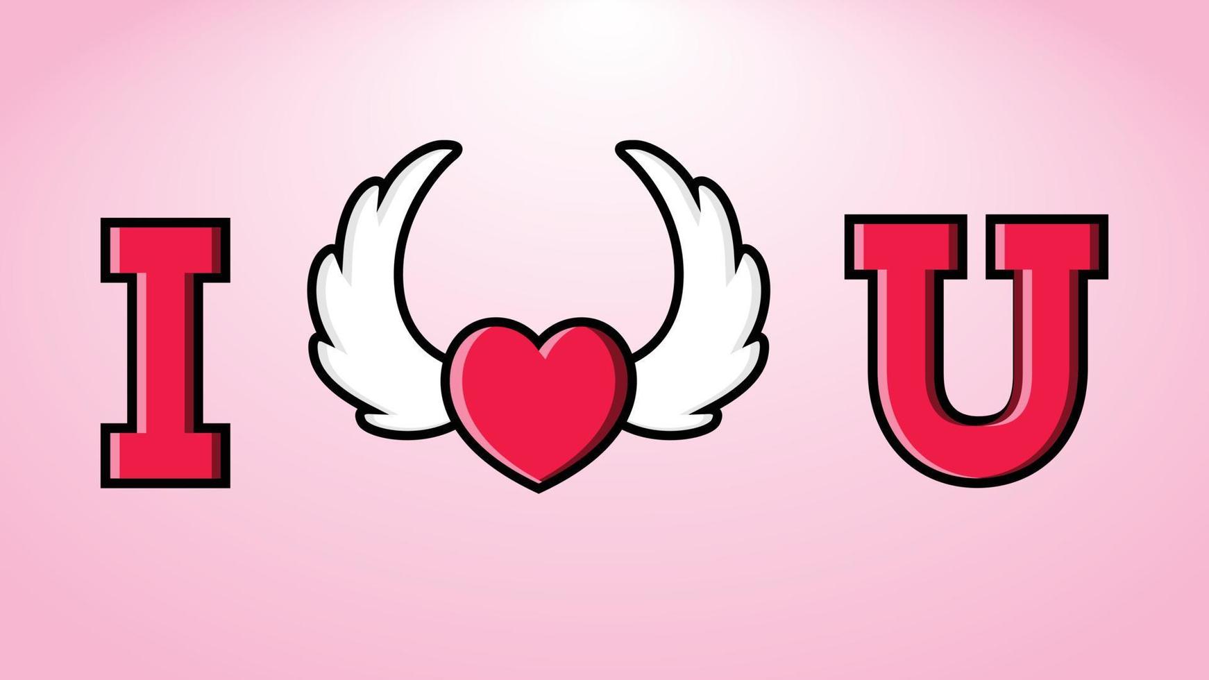 Happy Valentinstag Gruß mit ich liebe dich Nachricht für die Karte. süßes rosa Herz mit Flügelvektorsymbol vektor