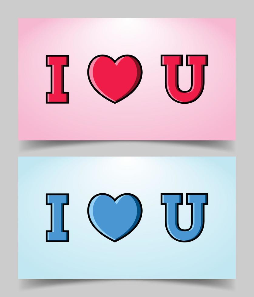 Satz von Typografie ich liebe dich zum Valentinstag. Grußkarten mit Herz-Icon-Design vektor