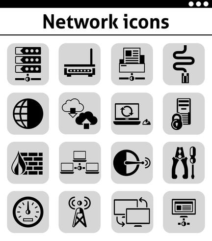 Netzwerk-Icons schwarz gesetzt vektor