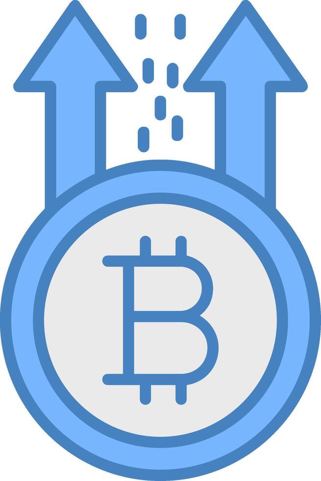 Bitcoin erhebt euch Linie gefüllt Blau Symbol vektor